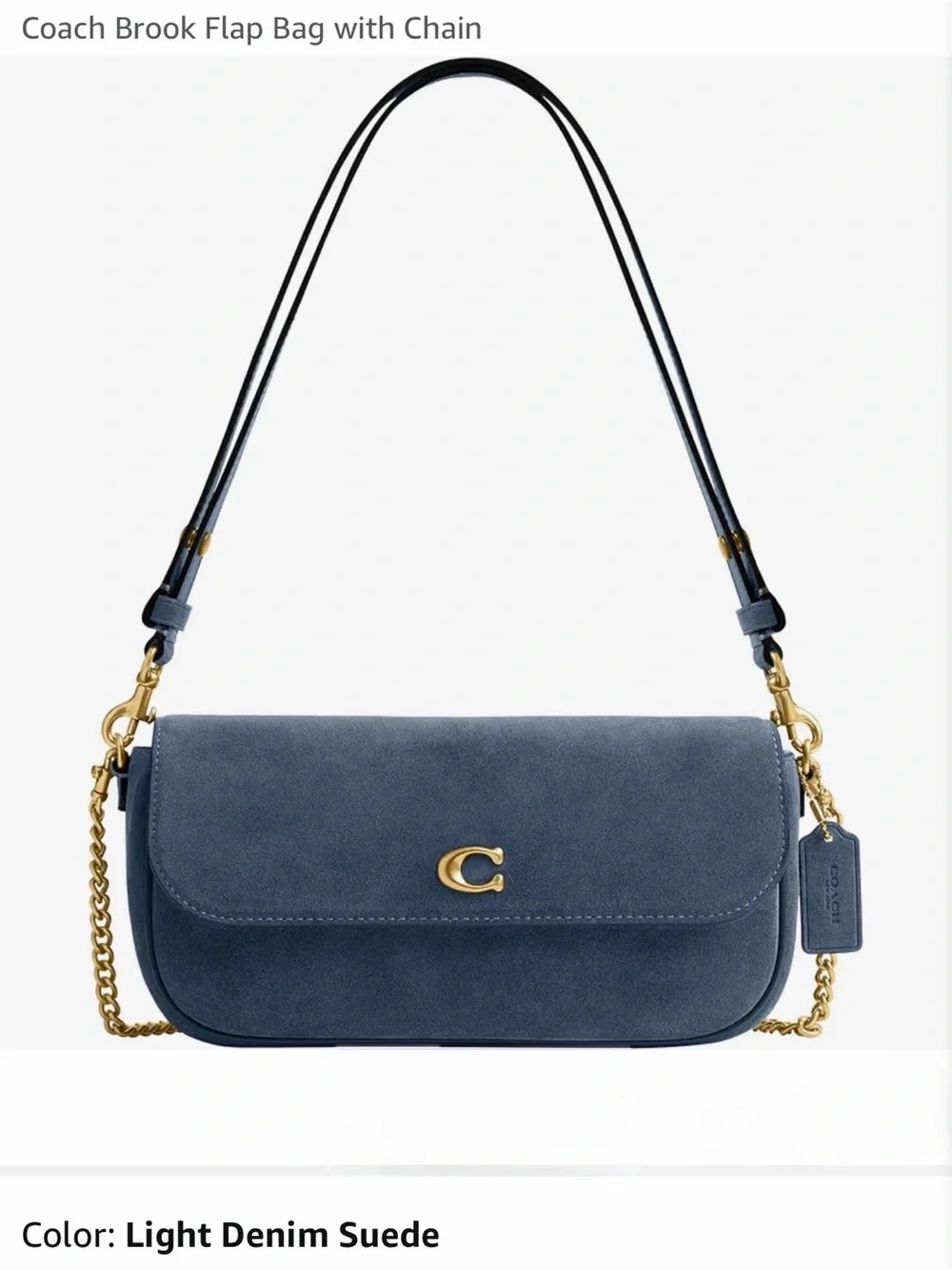 Coach - Suede Brook Flap Chain Bag in Light Denim